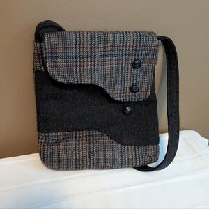Wool Plaid and Black Women's Crossbody Bag.